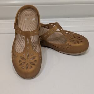 Crocs Isabella Clog Gold Floral Boho Lagenlook Cottage Cottagecore - Size 7